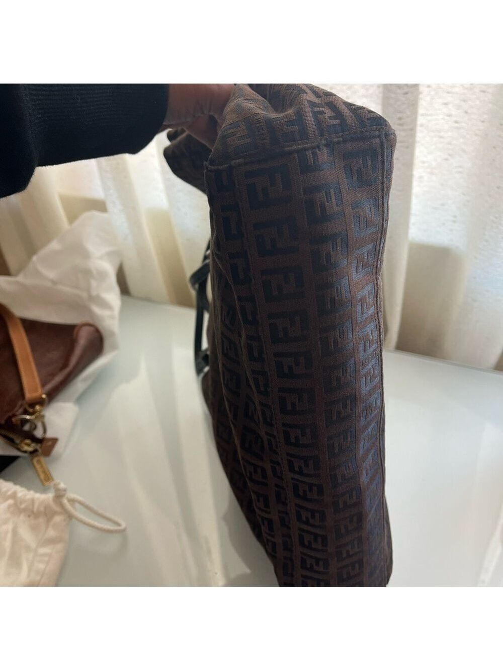 FENDI ZUCCHINO BROWN SMALL CANVAS TOTE BAG - Picture 7 of 12